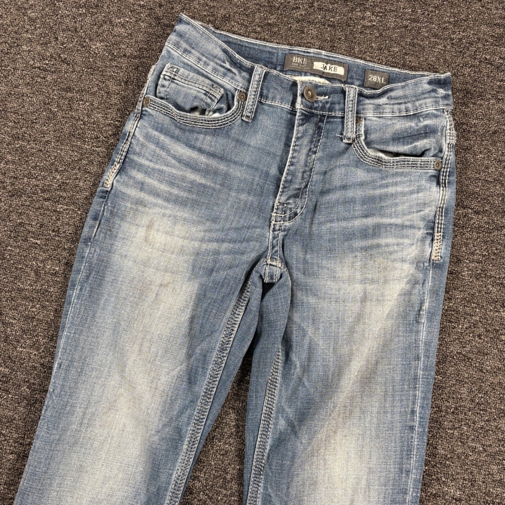 BKE Jake Jeans Mens 28XL Blue Light Wash Bootcut Coolmax Stretch Denim